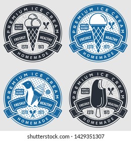 Set of Ice cream label, badge,sign or poster. Vintage, Retro style. Vector illustration