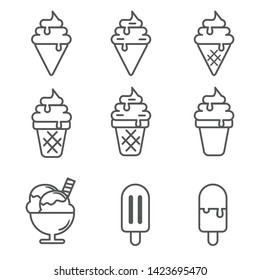Set of ice cream line icon with simple design. Ice cream vector illustration 