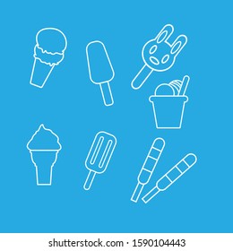 Set of ice cream line icon on blue background