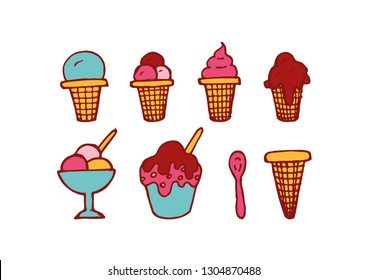 Set of ice cream line icons, vector eps10 illustration
