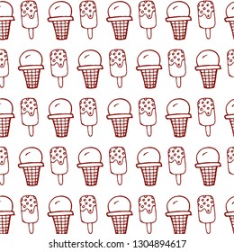 Set of ice cream line icons, vector pattern
