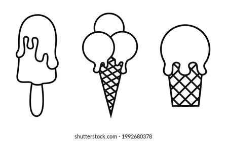 Set of ice cream line icons.