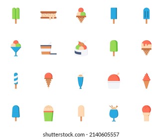 set of ice cream line icons, summer, dessert, sweet