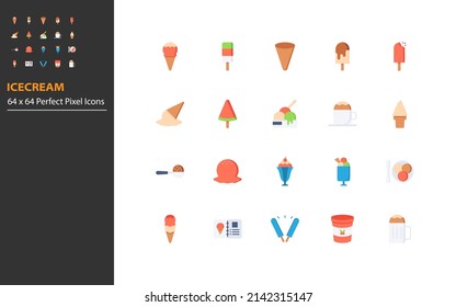 set of ice cream line icons, cold, summer