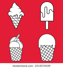 Set of ice cream line icons vector art.