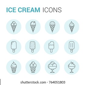 Set of ice cream line icons in circles, vector eps10 illustration