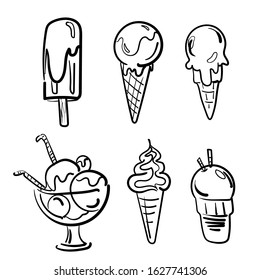 
set ice cream linear drawing icons popsicle waffle outline icons