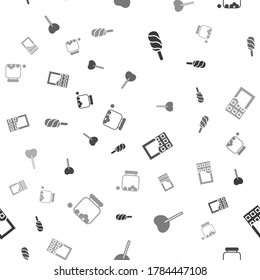 Set Ice cream, Lollipop, Chocolate bar and Glass jar with candies inside on seamless pattern. Vector