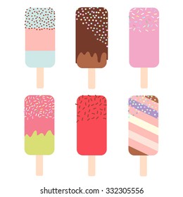 set ice cream, ice lolly on white background. Vector