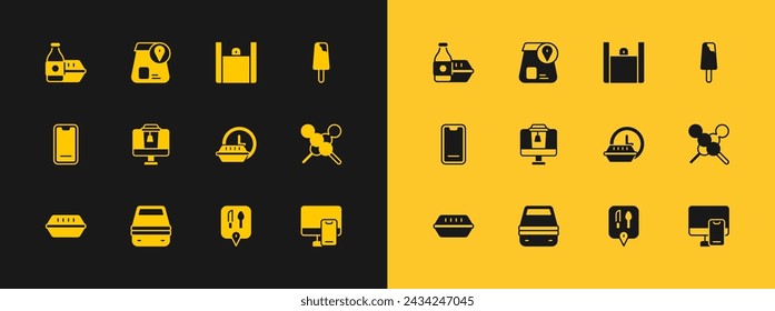 Set Ice cream, Lunch box, Round the clock delivery, Cafe and restaurant location, Online ordering food,  and  icon. Vector