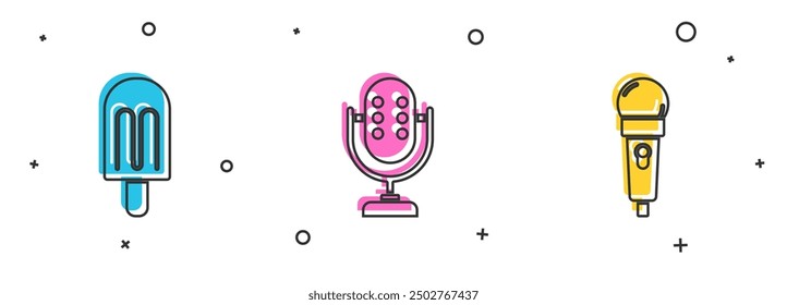 Set Ice cream, Microphone and  icon. Vector