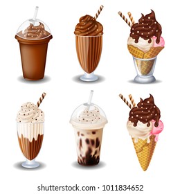 Set of  ice cream, milk shake. On white background