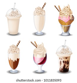 Set of ice cream, milk shake. On white background