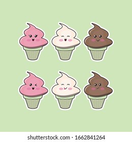 set of ice cream with multiple expresion