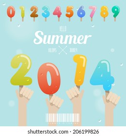 set of ice cream number with hand up on summer 2014 concept vector