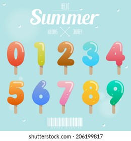 set of ice cream number on summer concept vector