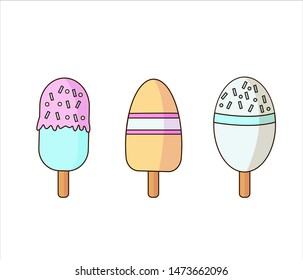 Set ice cream on a stick 
ice lolly. 
Isolated object. Stock vector illustration. 