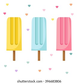 Set of ice cream on a stick with fruit, ice lollies. Vector illustration in a flat style cartoon for design summer menu, party