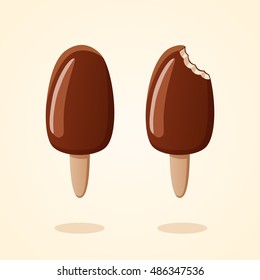 Set of ice cream on a stick with chocolate, ice lollies.