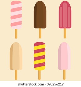 Set of ice cream on sticks of different flavors