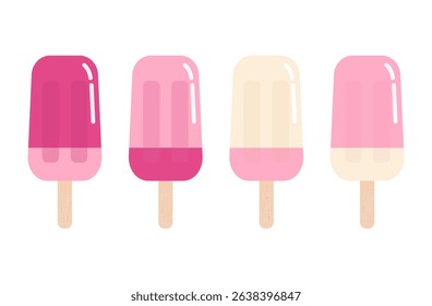 Set of ice cream in pink.Popsicle sticks collection in pastel colors isolated on white background.Vector graphic illustration.Summer element. 