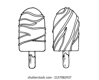 Set Ice cream popsicle with icing. Idea for design, decoration, packaging, coloring.