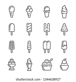 Set Of Ice Cream And Popsicle Outline Icons. Vector Illustration.