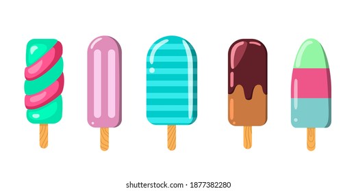 Set of ice cream popsicle vector illustration