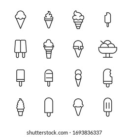 Set of ice cream related vector line icons. Premium linear symbols pack. Vector illustration isolated on a white background. Web symbols for web sites and mobile app. Trendy design. 