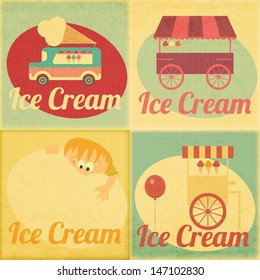 Set of Ice Cream Retro Labels in Vintage Style - Collection of Ice Cream Design Elements. Vector illustration.