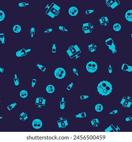 Set Ice cream, Sauce bottle, Online ordering food and Coffee cup to go on seamless pattern. Vector