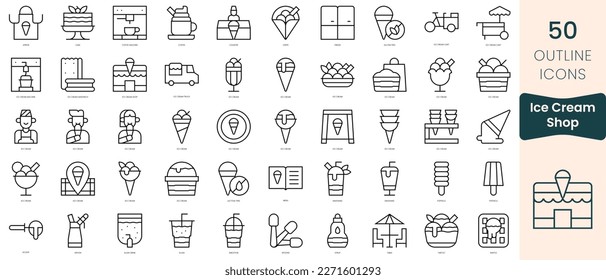 Set of ice cream shop icons. Thin linear style icons Pack. Vector Illustration