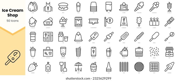 Set of ice cream shop Icons. Simple line art style icons pack. Vector illustration