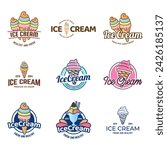 Set of ice cream shop logo badges and labels, gelateria signs. logotypes for cafeteria or bar.