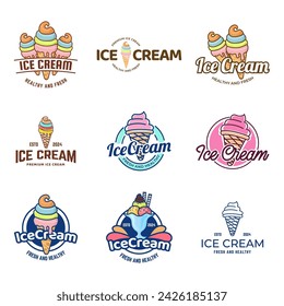 Set of ice cream shop logo badges and labels, gelateria signs. logotypes for cafeteria or bar.