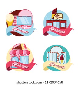 set ice cream shops facades