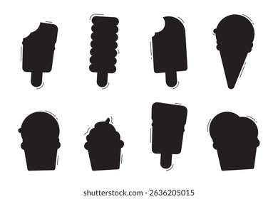 Set of ice cream silhouettes in various shapes. Perfect for dessert icons and summer designs.