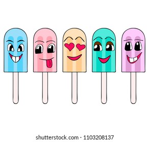 Set of Ice cream with smiling faces