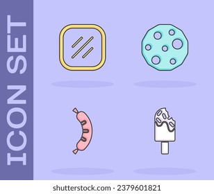 Set Ice cream, Steak meat, Hotdog and Cookie or biscuit icon. Vector