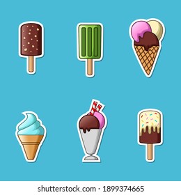 Set of ice cream stickers. vector illustration