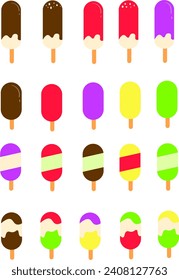 A set of ice cream sticks of various flavors