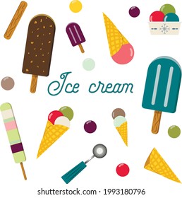 Set of ice cream and stuff for it (stick and spoon)