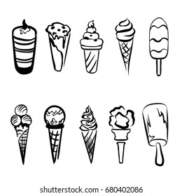 Set Cute Kawaii Ice Cream Doodle Stock Vector (Royalty Free) 1590176563