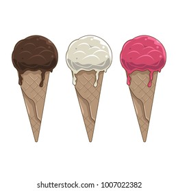Set Of Ice Cream Vector Chocolate Vanilla Strawberries