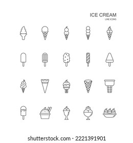 Set of ice cream vector icon on white background.