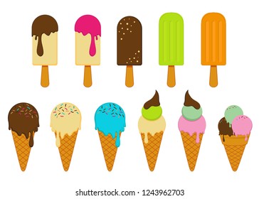 Set of ice cream vector icons. Hand drawn illustration