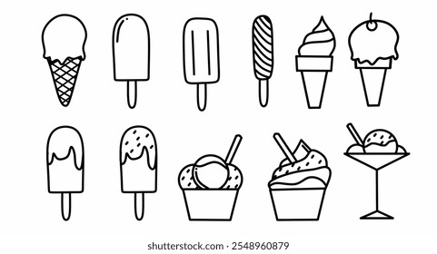 Set of ice cream vector icons in various shapes and styles The design is simple, suitable for various design purposes, such as graphic design, Websites or applications and posters