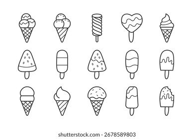Set of Ice Cream Vector Icons in Outline Style