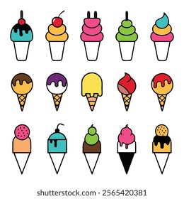 a set of ice cream vector illustration, food, colorful, on white background