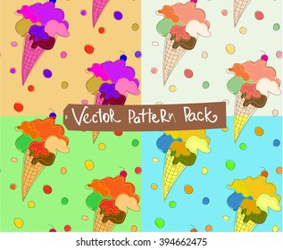set of ice cream vector patterns. seamless texture, background. vector illustration